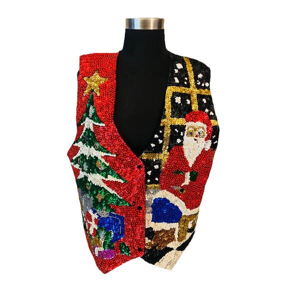 Bali Gem Sequin Vest Santa and a Christmas Tree Women's Size Medium - Picture 11 of 11